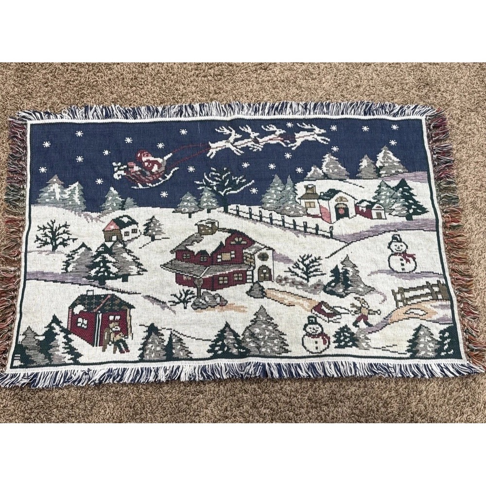 Sturdy Christmas Tapestry WINTER WONDERLAND Woven Cotton Runner Table Topper Mat